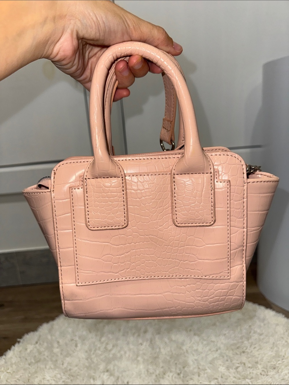 Forever 21 Blush Croc-Embossed Mini Satchel Handbag